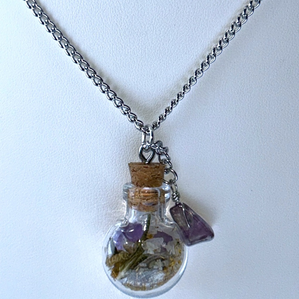 Genuine Glass Spell Bottle Necklace Made W/ Intent For Healing & Perfect Health